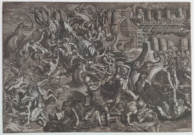 Bataille Navale entre Grecs et Troyens - Giovanni Battista Scultori