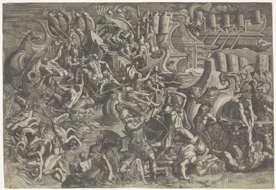 Bataille navale entre les Troyens et les Grecs - Giovanni Battista Scultori