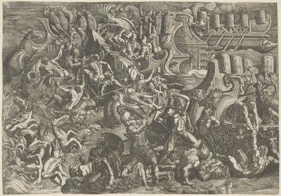 Bataille navale entre les Troyens et les Grecs - Giovanni Battista Scultori