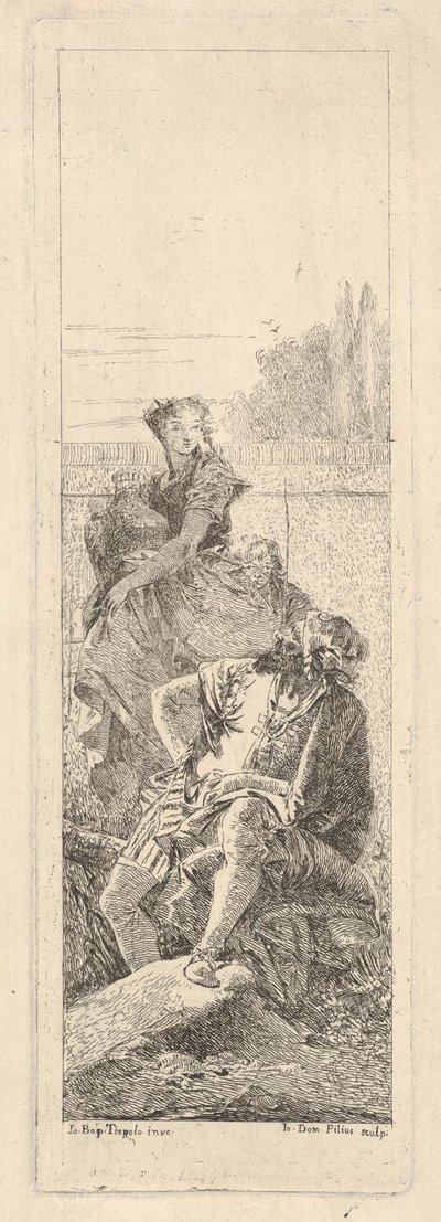 Un homme barbu, assis, regarde par-dessus son épaule droite vers un enfant et une femme portant..., ca. 1750-55 - Giovanni Battista Tiepolo