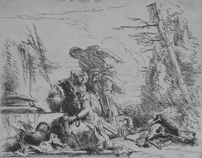 Femme enchaînée et autres figures regardant un bûcher d
