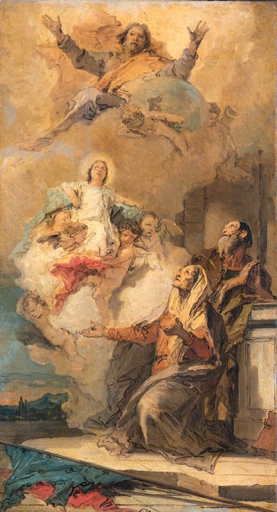 Dieu le Père envoie la Vierge Marie à ses parents Joachim et Anna Titre(s) alternatif(s) :  

La vision de sainte Anne - Giovanni Battista Tiepolo