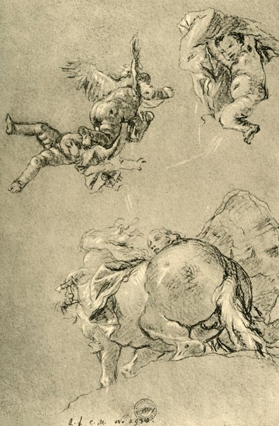 Cupidons planants et une des Horae avec un cheval du soleil - Giovanni Battista Tiepolo