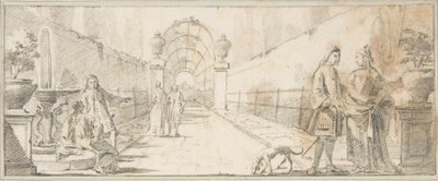 Illustration pour un livre : Personnages en conversation dans un jardin - Giovanni Battista Tiepolo