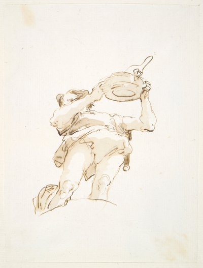 Figure masculine portant un plateau avec de la volaille, vue de dessous - Giovanni Battista Tiepolo