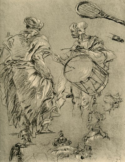 Homme vu de dos, un batteur et petites études, 1751-1752 - Giovanni Battista Tiepolo