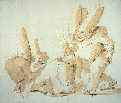 Punchinellos cuisine et déguste les gnocchis (Repas de Punchinellos) - Giovanni Battista Tiepolo