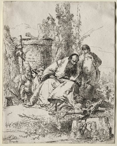 Scherzi di Fantasia : magicien assis, garçon et quatre figures - Giovanni Battista Tiepolo
