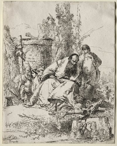 Scherzi : magicien assis, garçon et quatre figures, 1735-40 - Giovanni Battista Tiepolo