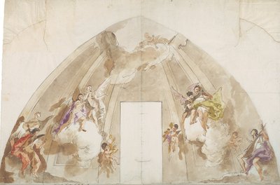 Anges chanteurs et musiciens : Dessin préparatoire pour le plafond de la cathédrale d