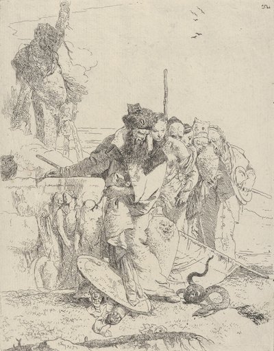Six personnes regardant un serpent, des Scherzi - Giovanni Battista Tiepolo