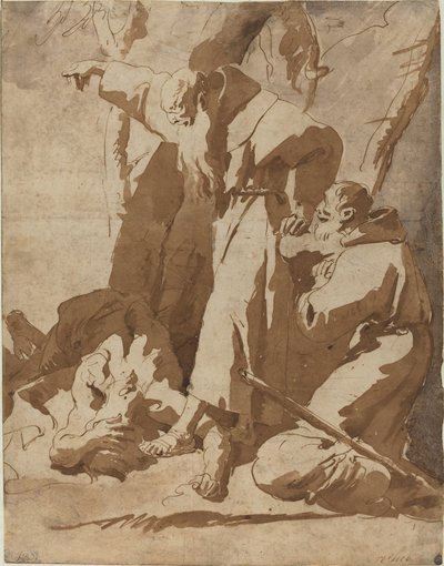 Deux moines avec un homme prostré - Giovanni Battista Tiepolo