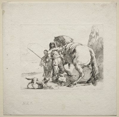 Divers caprices : Le cavalier montant son cheval, 1785 - Giovanni Battista Tiepolo