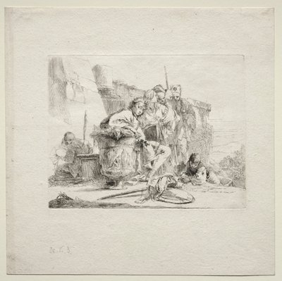 Divers caprices : Le jeune homme assis, appuyé contre une urne - Giovanni Battista Tiepolo