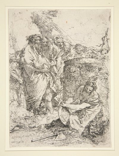Femme agenouillée tenant un plat, de la série Scherzi - Giovanni Battista Tiepolo