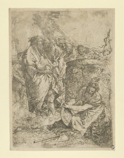 Femme agenouillée devant des magiciens et d