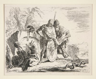 Jeune soldat avec philosophe et femme assise, de la série Vari Capricci - Giovanni Battista Tiepolo