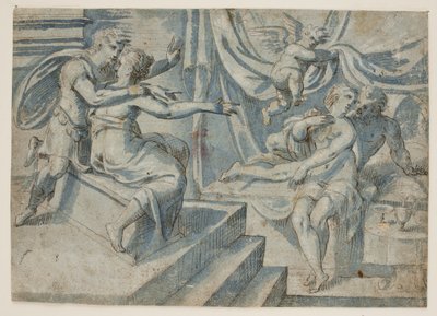 Un couple amoureux sur un lit est découvert par un putto pour un soldat romain et sa femme - Giovanni Bellini
