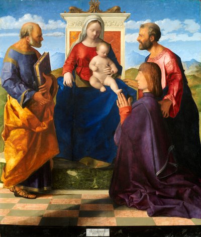 Madone et enfant en trône avec SS. Pierre et Paul et un donateur - Giovanni Bellini