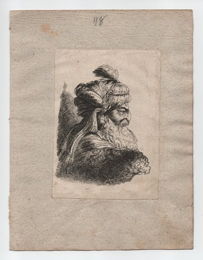 Tête turque avec turban, vers 1760 (gravure) - Giovanni Benedetto (1609 64) (after) Castiglione