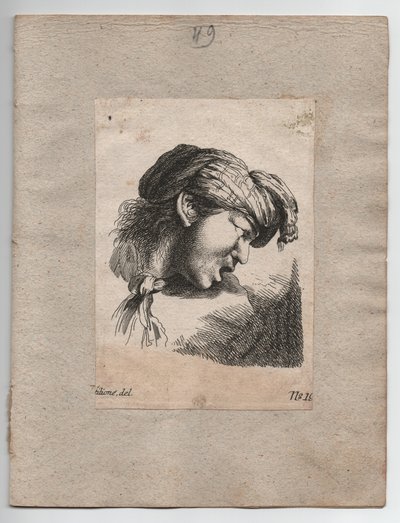 Tête turque avec écharpe, vers 1750 (gravure) - Giovanni Benedetto (1609 64) (after) Castiglione
