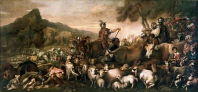 Le peuple hébreu en route vers la Terre Promise. Peinture de Giovanni Benedetto Castiglione dit il Grechetto (1610-1665) XVIIe siècle Dim. 140x300 cm Milan, Pinacoteca di Brera - Giovanni Benedetto Castiglione