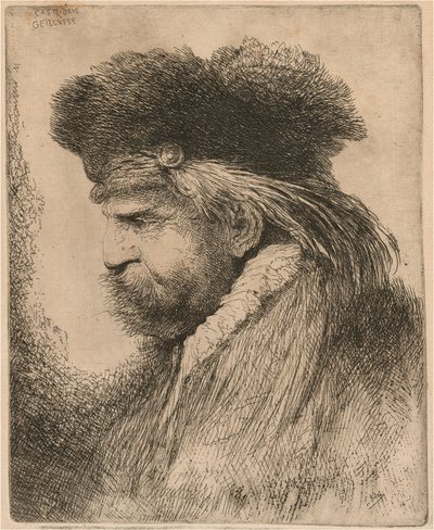 Homme barbu avec un bonnet de fourrure, face à gauche - Giovanni Benedetto Castiglione
