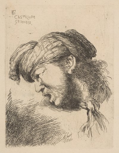 Homme portant un turban, une cravate attachée autour du cou, de la série - Giovanni Benedetto Castiglione