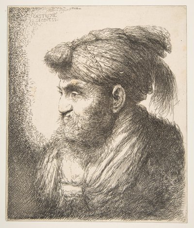 Homme portant un turban face à gauche, de la série des Grandes Têtes Orientales - Giovanni Benedetto Castiglione