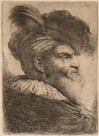 Homme à la Longue Barbe et Coiffure, Face à Droite - Giovanni Benedetto Castiglione