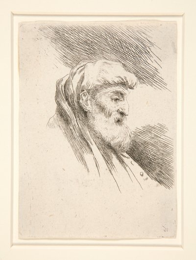Vieil homme à longue barbe, de profil, tourné vers la droite, de la série Les petites têtes d