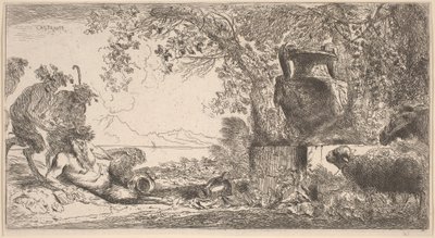 Pan Allongé devant un Grand Vase - Giovanni Benedetto Castiglione
