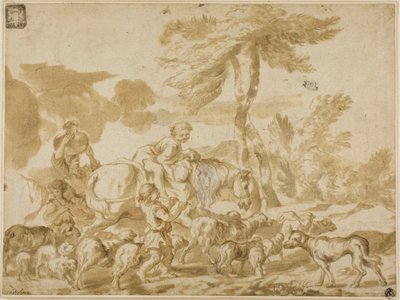 Famille de paysans avec moutons et chien - Giovanni Benedetto Castiglione
