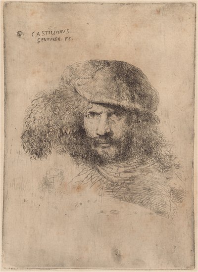 Autoportrait (?), portant un chapeau à plumes ("Portrait de Bernini") - Giovanni Benedetto Castiglione