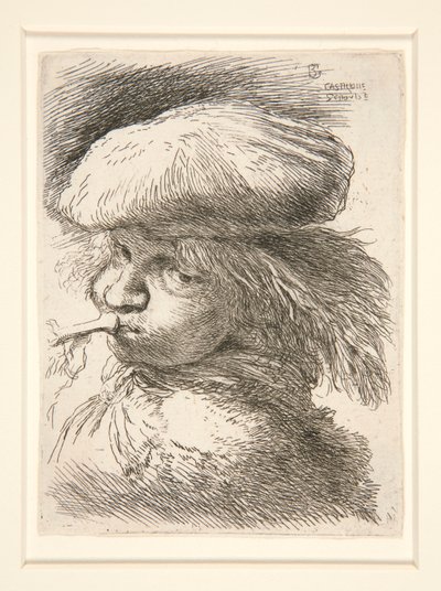 Jeune Homme Soufflant dans une Trompette, de la série Les petites têtes d - Giovanni Benedetto Castiglione