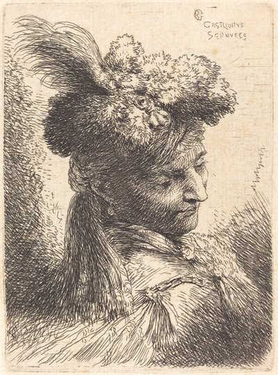 Jeune homme portant une coiffe en fourrure avec un bandeau, face à droite - Giovanni Benedetto Castiglione