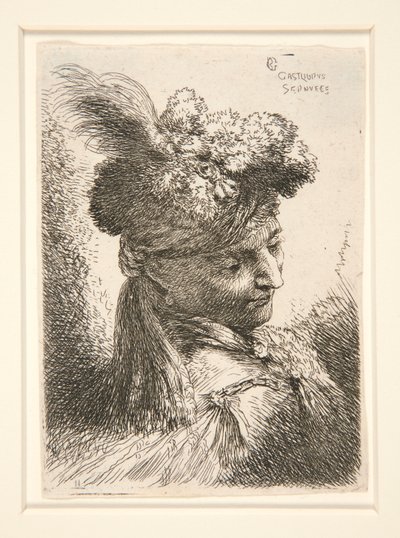 Jeune homme sans barbe, vu en 3/4 de vue, tourné vers la droite, regardant vers le bas, de la série Les petites têtes - Giovanni Benedetto Castiglione