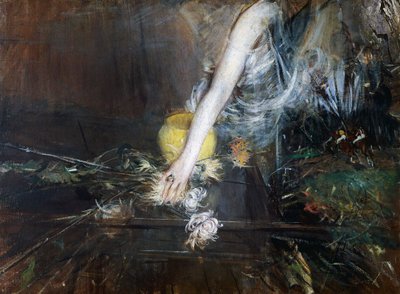 Bras avec vase à fleurs, vers 1910, par Giovanni Boldini (1842-1931), huile sur toile. Italie, 20ème siècle - Giovanni Boldini