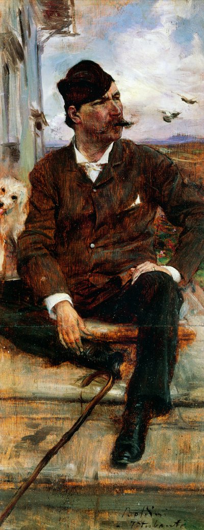 Portrait du peintre Cristiano Banti portant un chapeau à carreaux - Giovanni Boldini