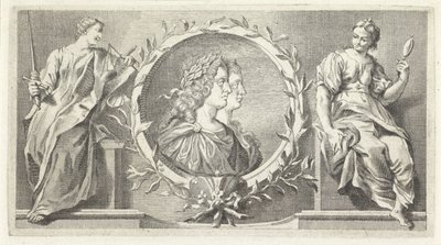 Cartouche avec homme et femme couronnés de lauriers - Giovanni Cattini (attributed to)