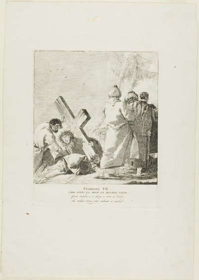 Le Christ tombe sous la croix pour la deuxième fois, planche sept du chemin de croix - Giovanni Domenico Tiepolo