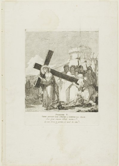 Le Christ est aidé par Simon de Cyrène, planche 5 du chemin de croix - Giovanni Domenico Tiepolo
