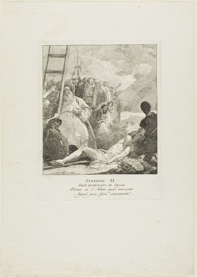 Le Christ est cloué à la croix, onzième planche du chemin de croix - Giovanni Domenico Tiepolo