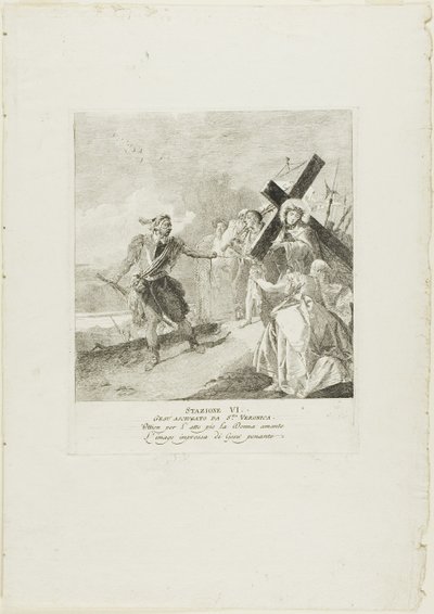 Le visage du Christ est essuyé par sainte Véronique, planche six du chemin de croix - Giovanni Domenico Tiepolo