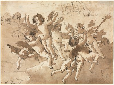 Cupidon dans les nuages avec des chérubins - Giovanni Domenico Tiepolo