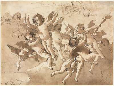 Cupidon dans les nuages avec des chérubins, 1757 ou après - Giovanni Domenico Tiepolo
