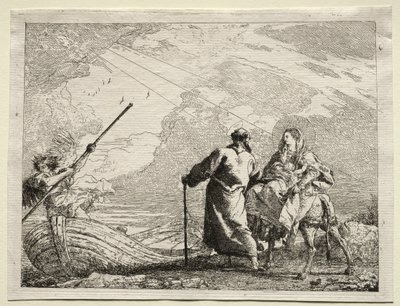 Fuite en Égypte : La Sainte Famille arrivant à la rive du fleuve - Giovanni Domenico Tiepolo