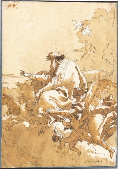 Dieu le Père assis dans les nuages entouré d