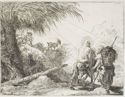 Joseph et Marie passant devant un berger et son troupeau, planche onze de La Fuite en Égypte - Giovanni Domenico Tiepolo