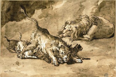 Lion, lionne et lionceaux - Giovanni Domenico Tiepolo